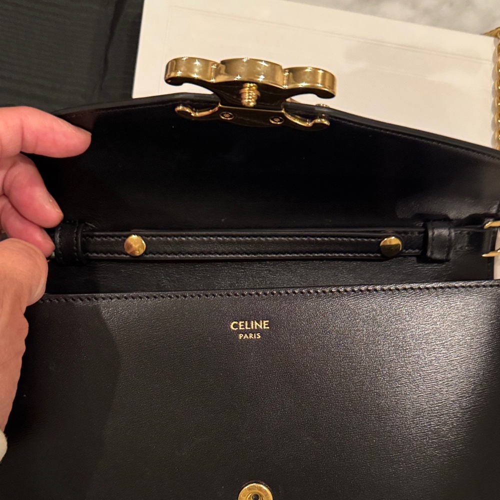Celine WOC Triomphe wallet on chain Margo blk leather crossbody clutch purse bag - Picture 5 of 15